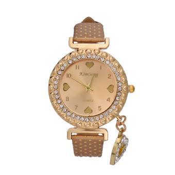 Yika Fashion Gold love Pendant Ladies Watch With Stainless Steel Quartz Wrist Watch (Gold) (Intl)  