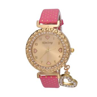 Yika Fashion Gold love Pendant Ladies Watch With Stainless Steel Quartz Wrist Watch (Pink) (Intl)  