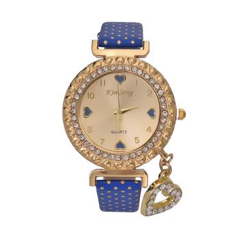 Yika Fashion Gold love Pendant Ladies Watch With Stainless Steel Quartz Wrist Watch (Purple) (Intl)  