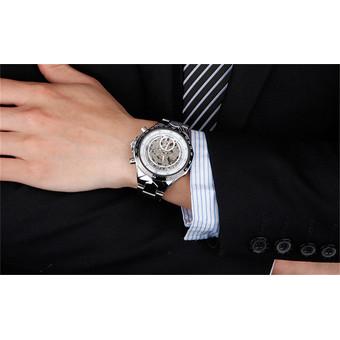 Yika Fashion Men Skeleton Automatic Mechanical Stainless Steel Sport Army Watch (White) (Intl)  