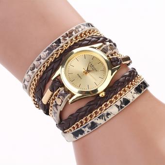 Yika Fashion PU leather geneva watch cruise bracelet women dress watch of Rivet ladies watches (Brown) (Intl)  