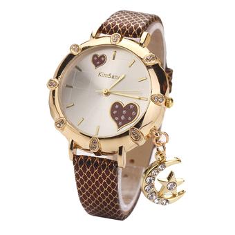 Yika Fashion Women's Bling Crystal finish Strap Analog Quartz bracelet Wrist Watch (Brown) (Intl)  