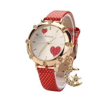 Yika Fashion Women's Bling Crystal finish Strap Analog Quartz bracelet Wrist Watch (Red) (Intl)  