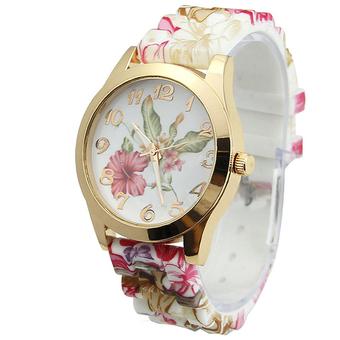 Yika Flower Chic Fashion Crystal Jelly Gel Silicon Girl Women's Quartz Wrist Watch (Pink) (Intl)  