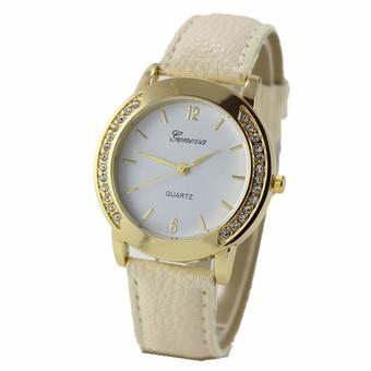 Yika Geneva Fashion Women Classic Diamond Watches Analog Leather Quartz Wrist Watch (Beige) (Intl)  