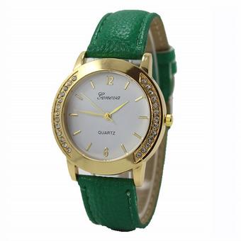 Yika Geneva Fashion Women Classic Diamond Watches Analog Leather Quartz Wrist Watch (Deep Green) - Intl  