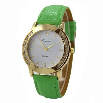 Yika Geneva Fashion Women Classic Diamond Watches Analog Leather Quartz Wrist Watch (Light Green) (Intl)  