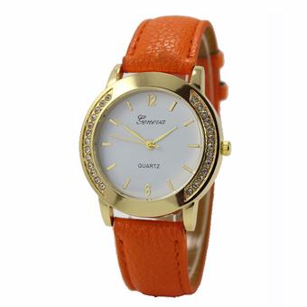 Yika Geneva Fashion Women Classic Diamond Watches Analog Leather Quartz Wrist Watch (Orange) (Intl)  