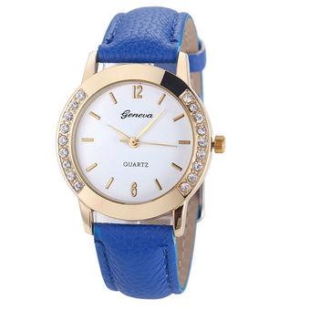 Yika Geneva Fashion Women Classic Diamond Watches Analog Leather Quartz Wrist Watch (Light Blue) (Intl)  