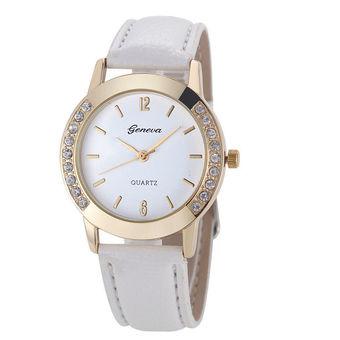 Yika Geneva Fashion Women Classic Diamond Watches Analog Leather Quartz Wrist Watch (White) (Intl)  