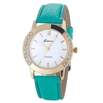 Yika Geneva Fashion Women Classic Diamond Watches Analog Leather Quartz Wrist Watch (Mint Green) (Intl)  