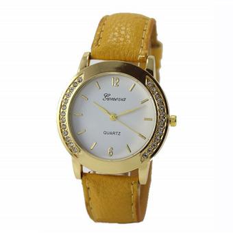 Yika Geneva Fashion Women Classic Diamond Watches Analog Leather Quartz Wrist Watch (Yellow) (Intl)  