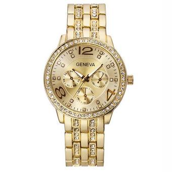 Yika Geneva Gril Women Casual Fashion Diamond Stainless Steel Quartz Wrist Watch (Gold) (Intl)  