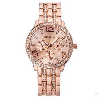 Yika Geneva Gril Women Casual Fashion Diamond Stainless Steel Quartz Wrist Watch (Rose Gold) (Intl)  