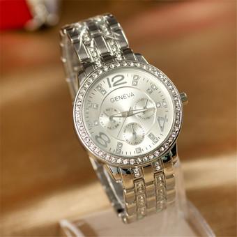 Yika Geneva Gril Women Casual Fashion Diamond Stainless Steel Quartz Wrist Watch (Silver) (Intl)  