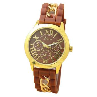 Yika Geneva Women's Chain Silicone Roman Numerals Analog Quartz Wrist Watch (Coffee) (Intl)  