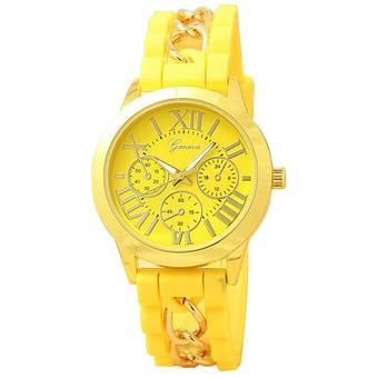 Yika Geneva Women's Chain Silicone Roman Numerals Analog Quartz Wrist Watch (Yellow) (Intl)  