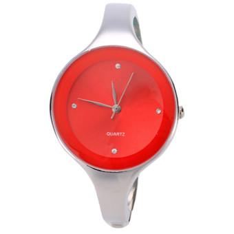 Yika Hot Fashion Women Lady Stainless Steel Simple Charming Wrist Watch Bracelet Watch Rhinestone Quartz watch (Red) (Intl)  