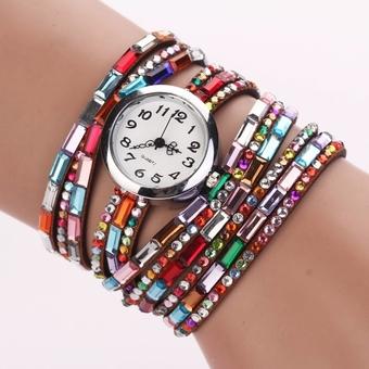 Yika Hot Fashion Women Retro Beads Synthetic Leather Strap Watch Bracelet Wristwatch(Coffee) (Intl)  