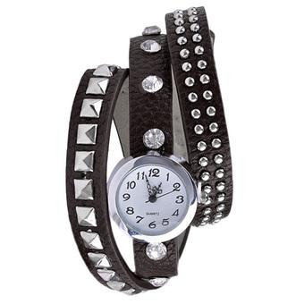 Yika Hot Fashion Women Retro Rivet Synthetic Leather Strap Watch Bracelet Wristwatch(Coffee) (Intl)  