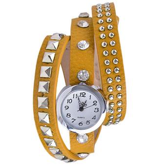 Yika Hot Fashion Women Retro Rivet Synthetic Leather Strap Watch Bracelet Wristwatch(Yellow) (Intl)  