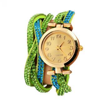 Yika Korean Fashion Women's 10 Colors Ladies Watches Rhinestone Wrap Analog Quartz Bracelet (Green) (Intl)  