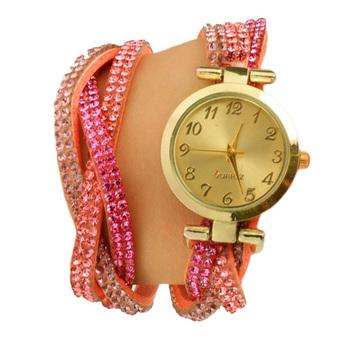 Yika Korean Fashion Women's 10 Colors Ladies Watches Rhinestone Wrap Analog Quartz Bracelet (Pink) (Intl)  