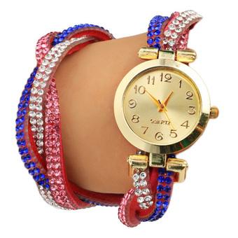 Yika Korean Fashion Women's 10 Colors Ladies Watches Rhinestone Wrap Analog Quartz Bracelet (Rose Red) (Intl)  