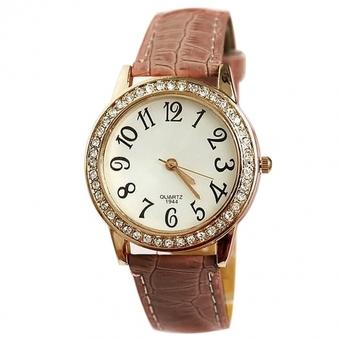 Yika Leather Crystal Fashion Wrist Quartz Watch Ladies Watch(Coffee) (Intl)  