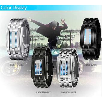 Yika Luxury Men's Women Stainless Steel Date Digital LED Bracelet Sport Watches (Silver+Red) (Intl)  