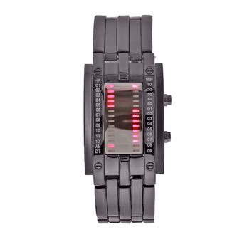 Yika Luxury Men's Women Stainless Steel Date Digital LED Bracelet Sport Watches (Gray+Red) (Intl)  