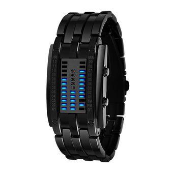 Yika Luxury Men's Women Stainless Steel Date Digital LED Bracelet Sport Watches (Gray +Blue) (Intl)  