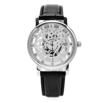 Yika Men Hollow Carve Leather Band Strap Watch (Black Sliver) (Intl)  