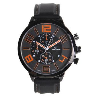 Yika Men Sport Round Dial Quartz Black Rubber Strap Wrist Watch Large Display(Orange) (Intl)  