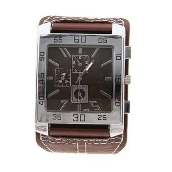 Yika New Fashion Chic Men Women Leather Band Square Dial Quartz Wrist Watch (Brown) (Intl)  