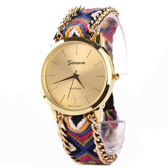 Yika New Fashion Ethnic Style Lady Women's Knit Quartz Bracelet Wristwatch (Gray and Black) (Intl)  