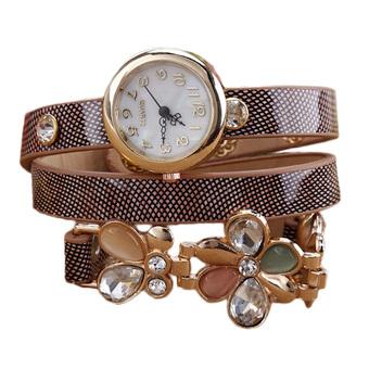 Yika New Fashion Women's Flower Sling Chain Watch Wrap Circle Button Wristwatch(Khaki) (Intl)  