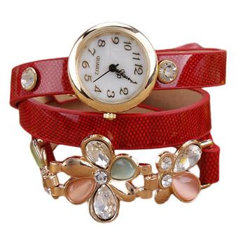 Yika New Fashion Women's Flower Sling Chain Watch Wrap Circle Button Wristwatch(Red) (Intl)  