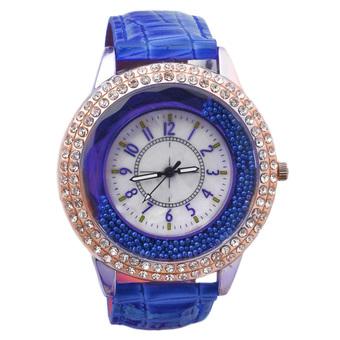 Yika New Fashion Women's Luxury Synthetic Leather Beads Rhinestone Dial Wrist Watch(Blue) (Intl)  