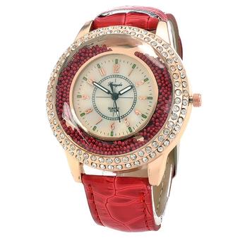 Yika Women Crystal Leather Quartz Wrist Watch (Red) (Intl)  