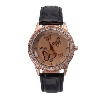 Yika Women Lady Golden Band Butterfly Bracelet Watches Quartz Rhinestone Wrist Watch (Black) (Intl)  