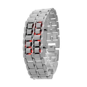 Yika Women Lava Samurai Binary LED Watch Steel Digital Wrist Watch Couple (Silver+Red) - Intl  