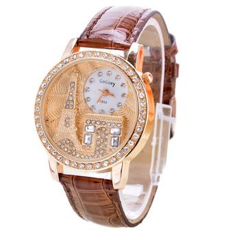 Yika Women Rhinestone Luxury Watches Crystal of the Eiffel Tower To watch Ladies Quartz Wrist Watches(Coffee) (Intl)  