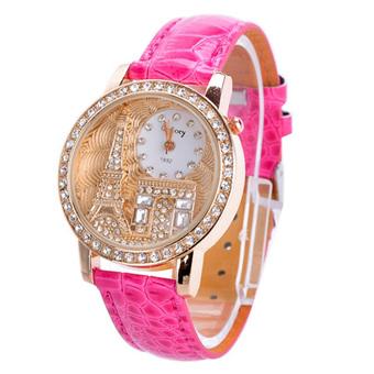 Yika Women Rhinestone Luxury Watches Crystal of the Eiffel Tower To watch Ladies Quartz Wrist Watches(Pink) (Intl)  