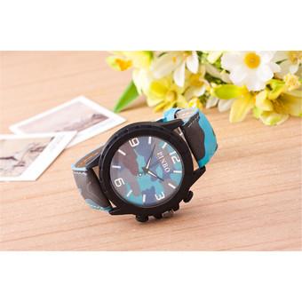 Yika Women men Numerals Faux Leather Band Analog Quartz Wrist Watch (Blue) (Intl)  