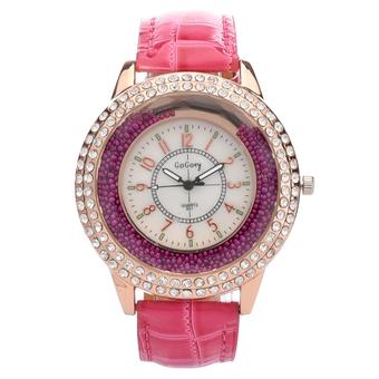 Yika Yika Women Crystal Leather Quartz Wrist Watch (Rose Red) (Intl)  