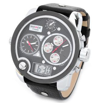 ZUNCLE Men's Sports Diving PU Leather Band Analog + Digital Display Wrist Watch(Black)  