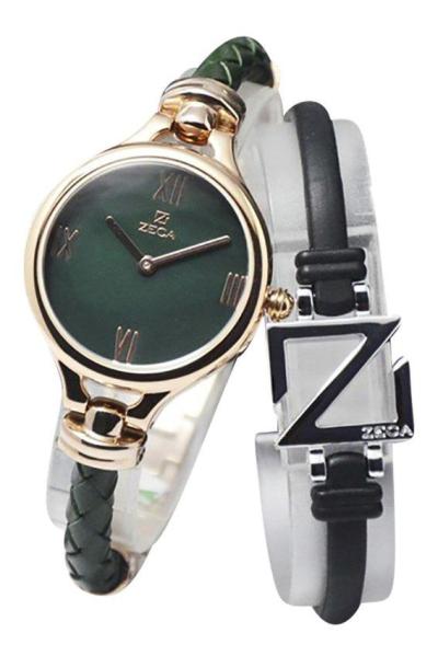 Zeca 147 RG Green - Jam Tangan Wanita - Strap Leather - Hijau-Rosegold