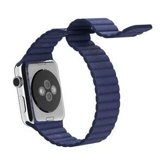 link bracelet For Apple Watch Leather Loop 42mm Adjustable Magnetic Closure strap For Apple Watch leather Band (dark Blue) (Intl)  