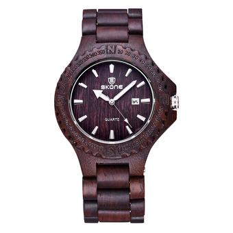 louiwill SKONE 2016 Hot sell Men Dress Watch Men Wooden Quartz Watch with Calendar Display Bangle Natural Wood Watches Relogio (black) - Intl  